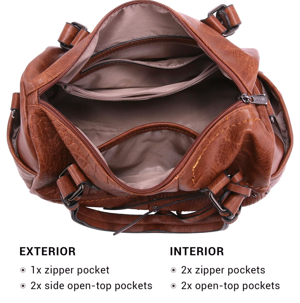 Dasein Women's Vegan Leather Barrel Bag Hobo Tote