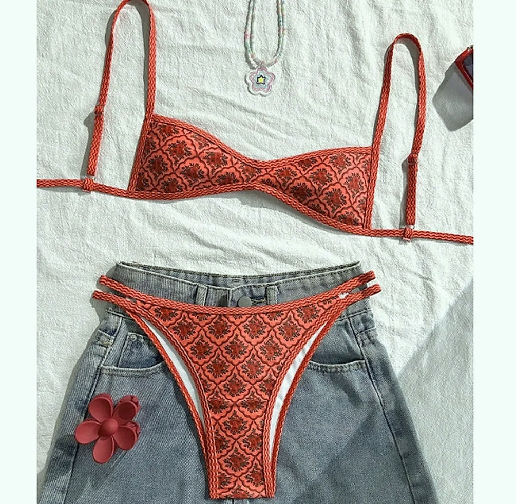 Varleinsar Floral High-Leg Bikini Two-Piece Swimsuit