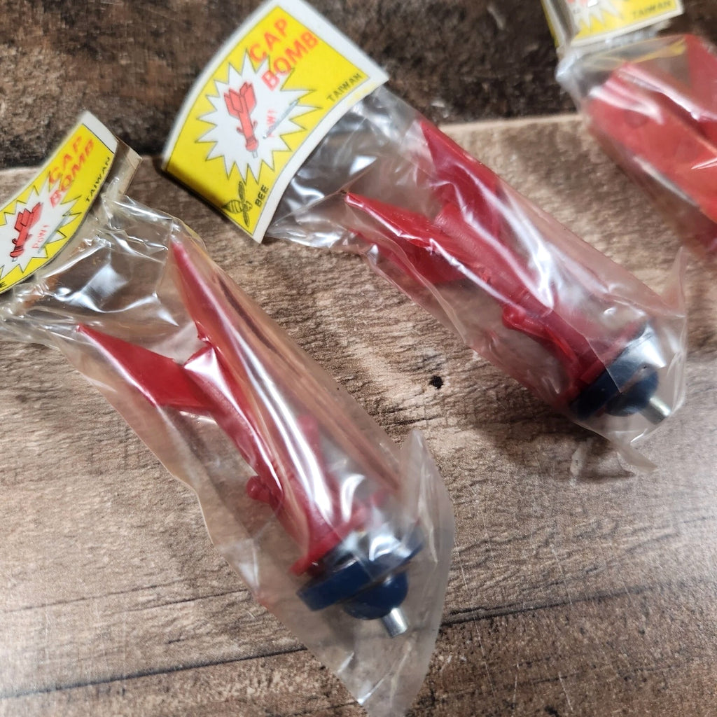 Vintage Lot Of 5 1960s Bee Cap Bomb Toys Missles Shaped Brand New NOS Retro Red