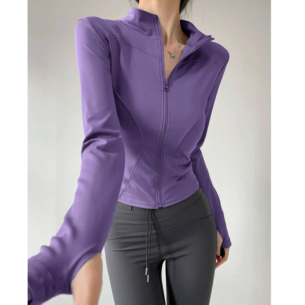 Women's Quick Dry Yoga Jacket Long Sleeve Zip Running Top