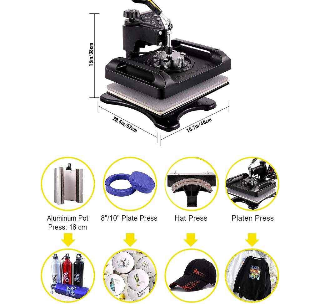 SucceBuy 12x15" Heat Press 5-in-1 Combo Machine with Dual Heating