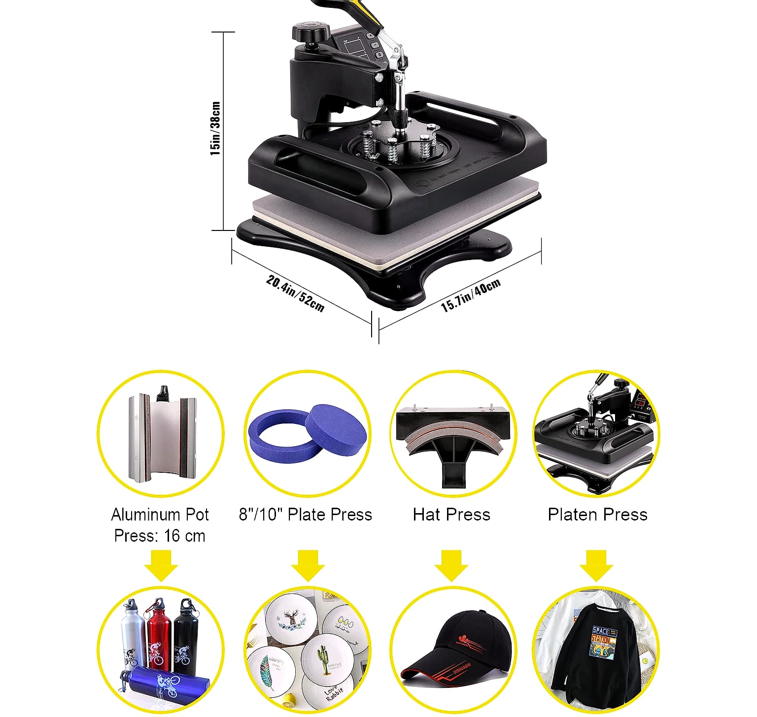 SucceBuy 12x15" Heat Press 5-in-1 Combo Machine with Dual Heating