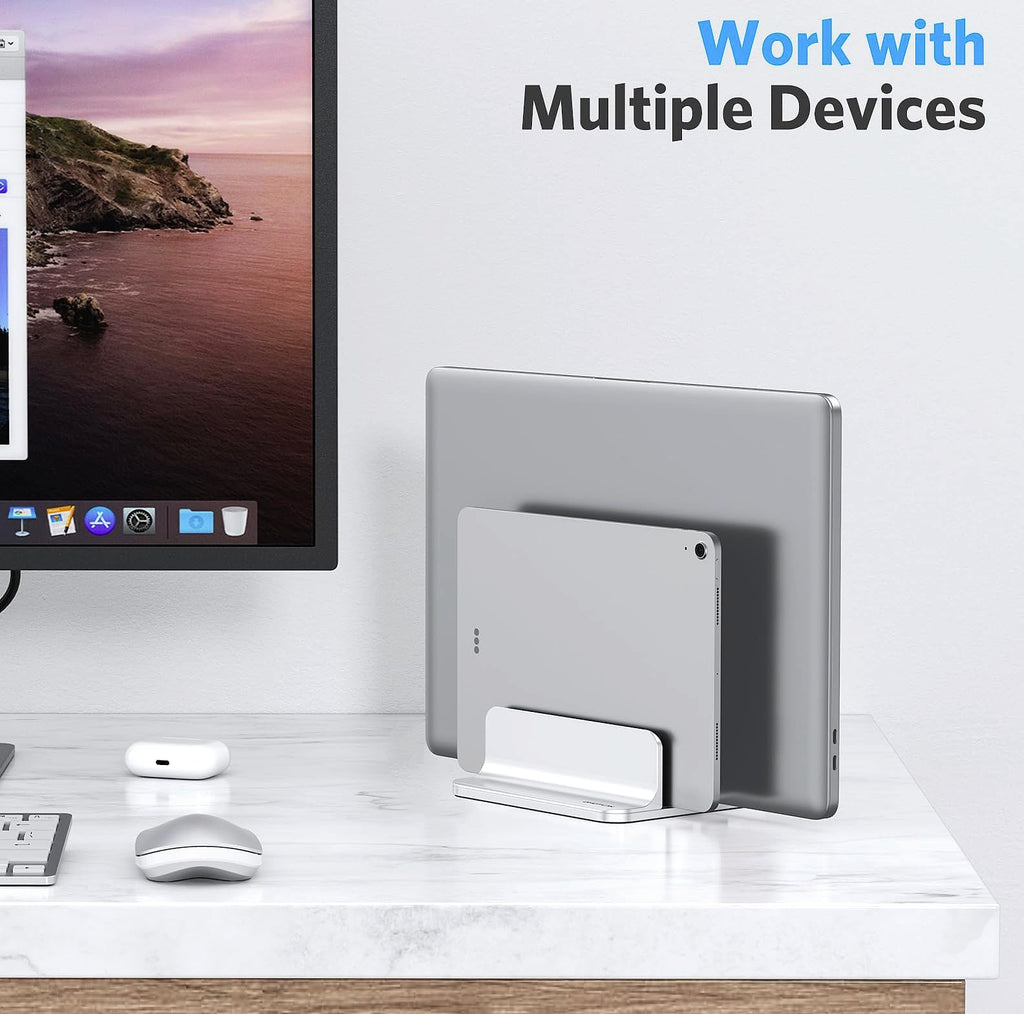 OMOTON Vertical Laptop Stand Double Dock Aluminum Silver
