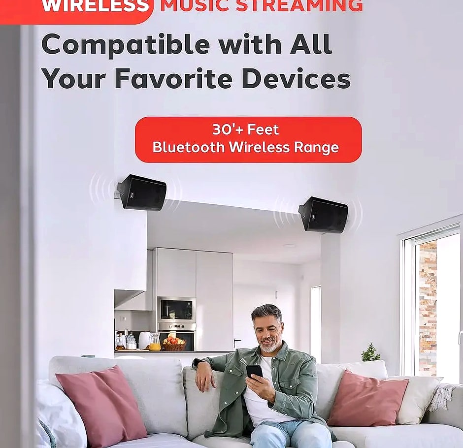 5.25 inch Wireless Bluetooth Wall Mount Speaker Pair 240W