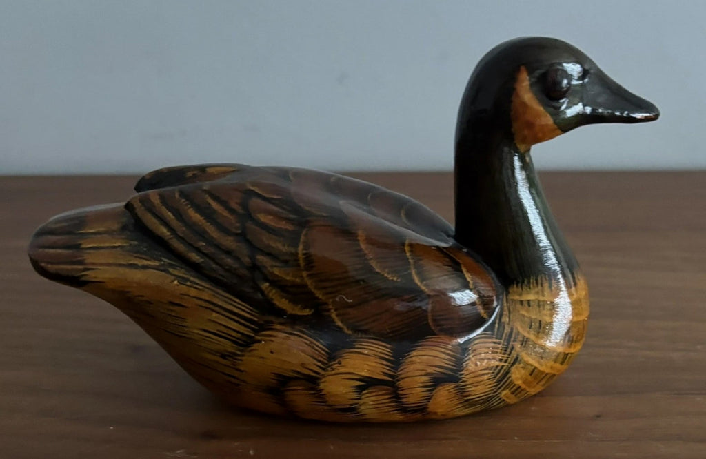 Vintage Hand Painted Ceramic Swimming Duck 14cm Figurine Trinket Ornament - Brown