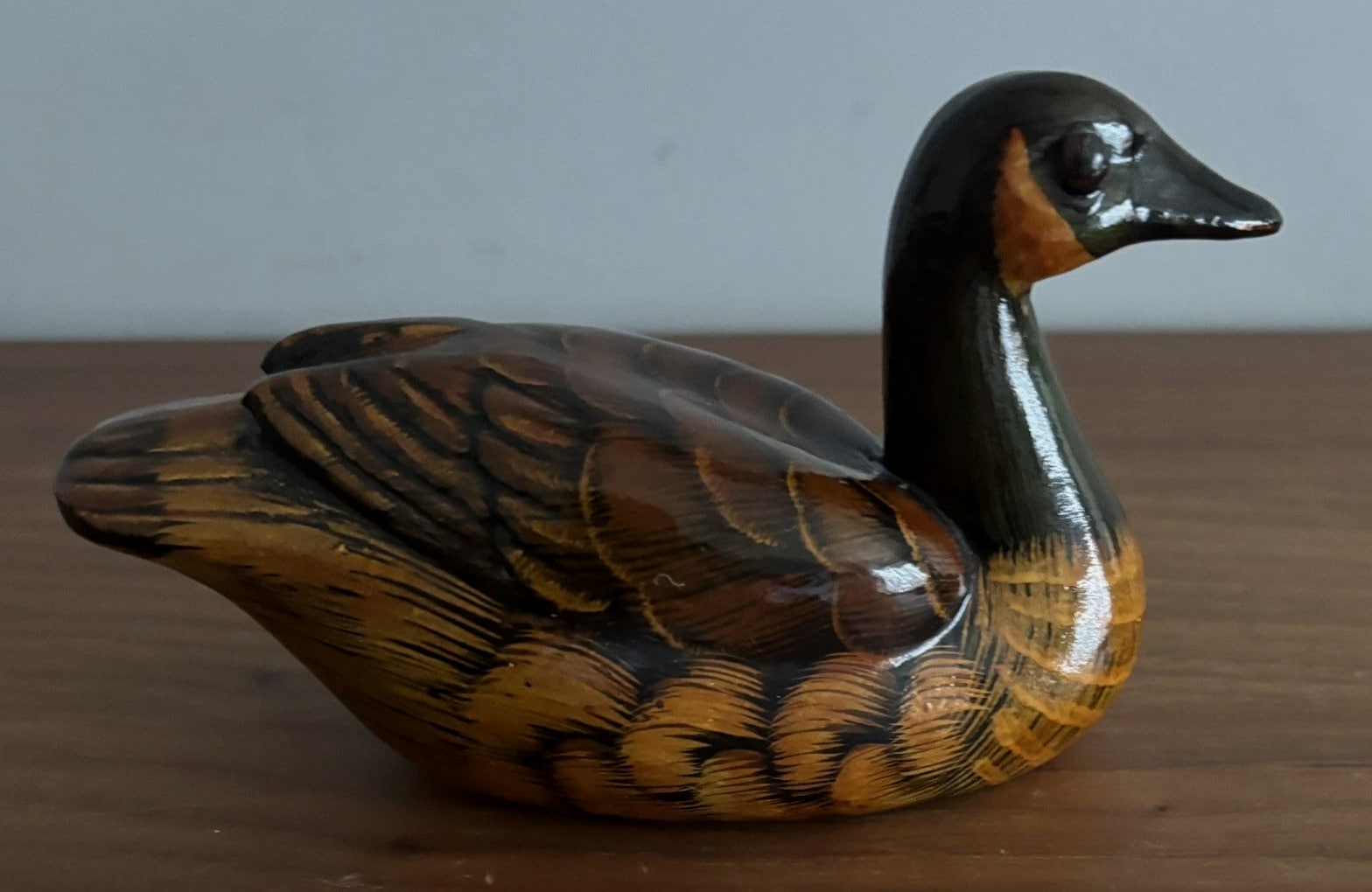 Vintage Hand Painted Ceramic Swimming Duck 14cm Figurine Trinket Ornament - Brown
