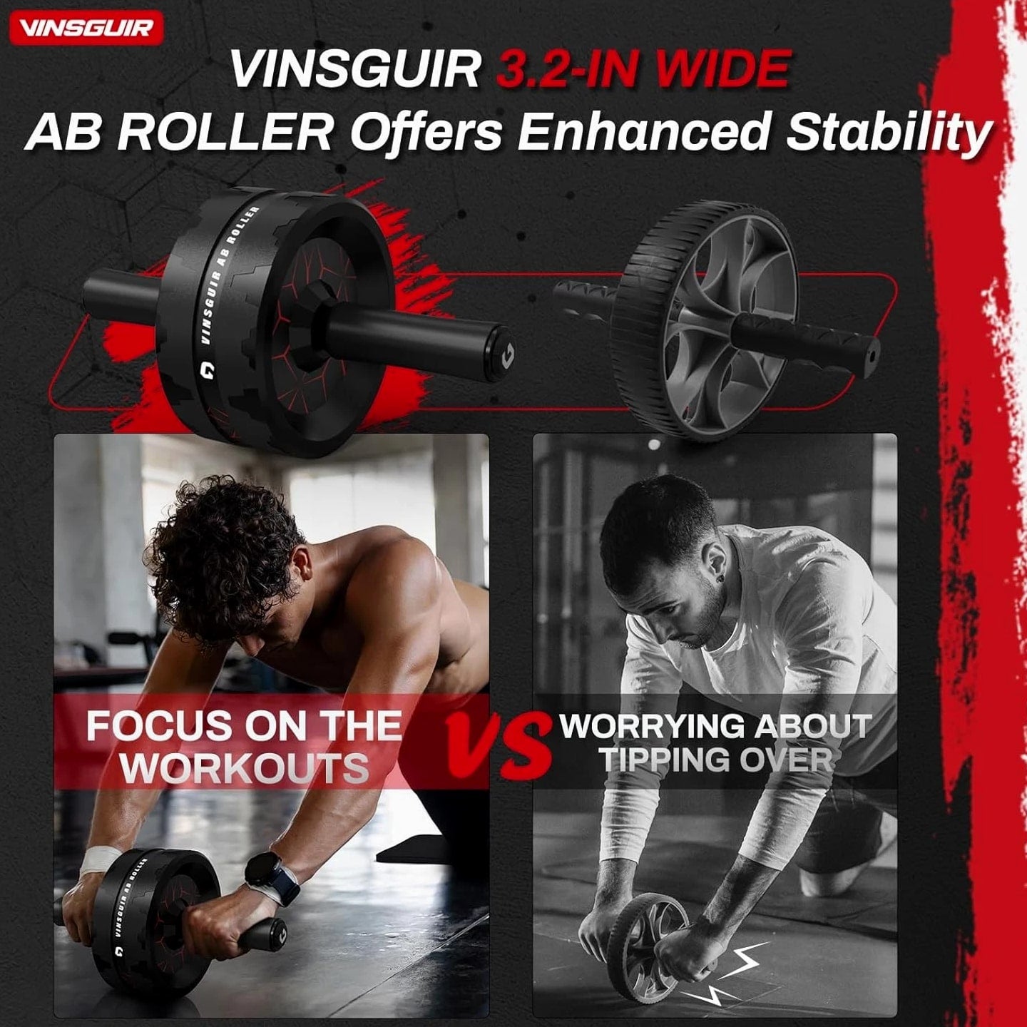 VINSGUIR Ab Roller Wheel, Abs & Core Workout Equipment for Home Gym with Knee Pa