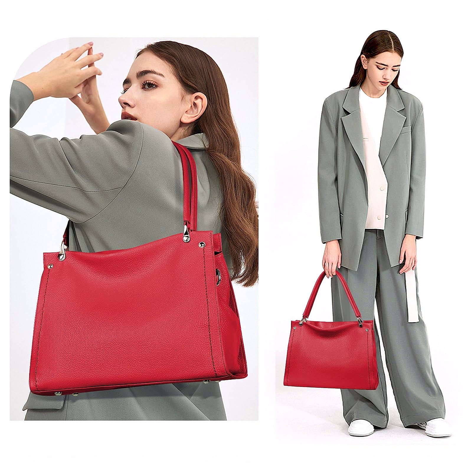 KOGTLA Medium Genuine Leather Tote Handbag for Women