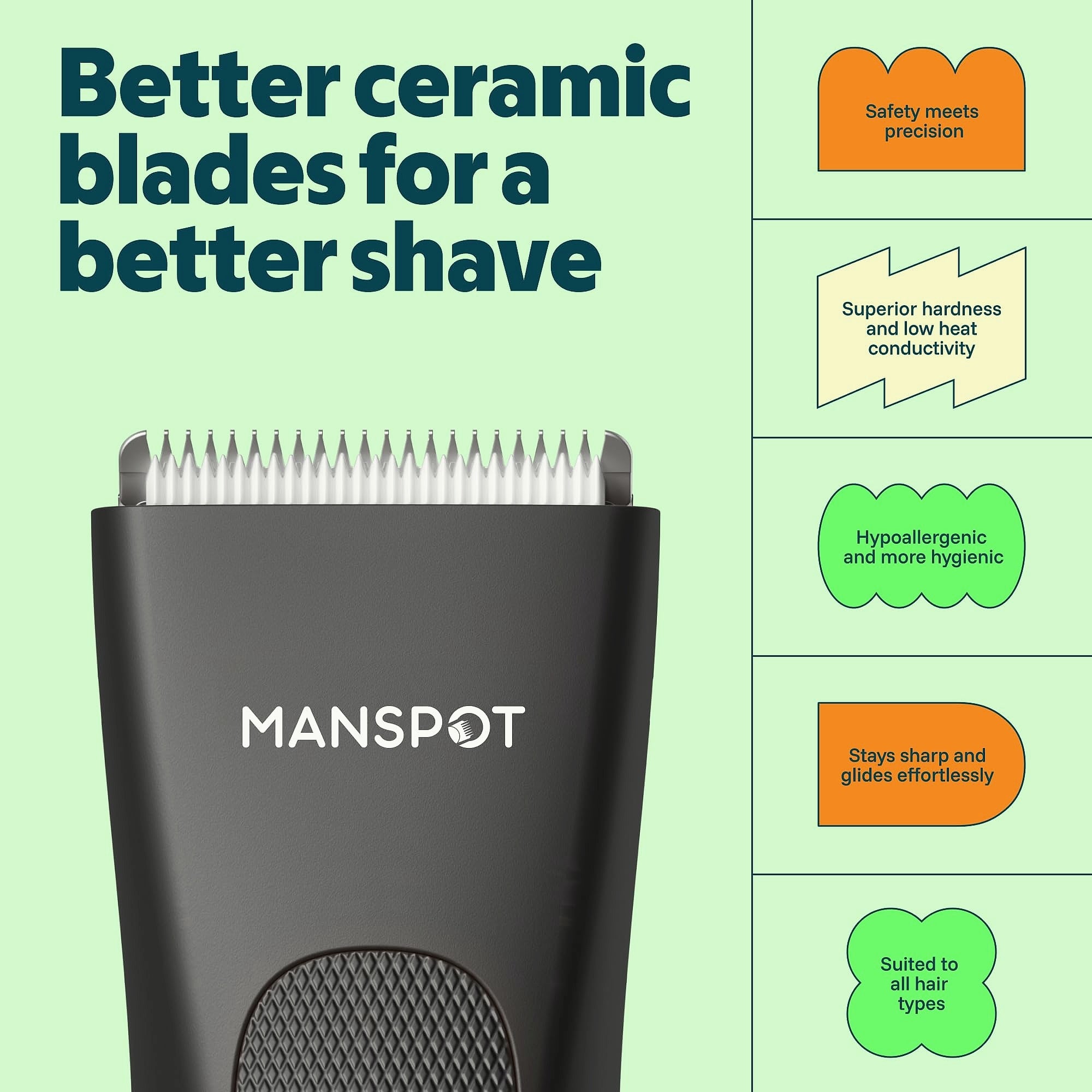 MANSPOT Groin Body Hair Trimmer with 4 Guards and Ceramic Blades