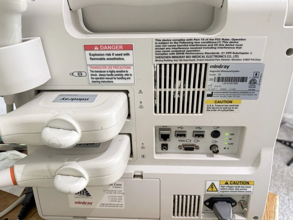 Mindray Z6 Ultrasound Machine w/ 2 Probes (7L4P & 3C5P) 2014 Color Doppler