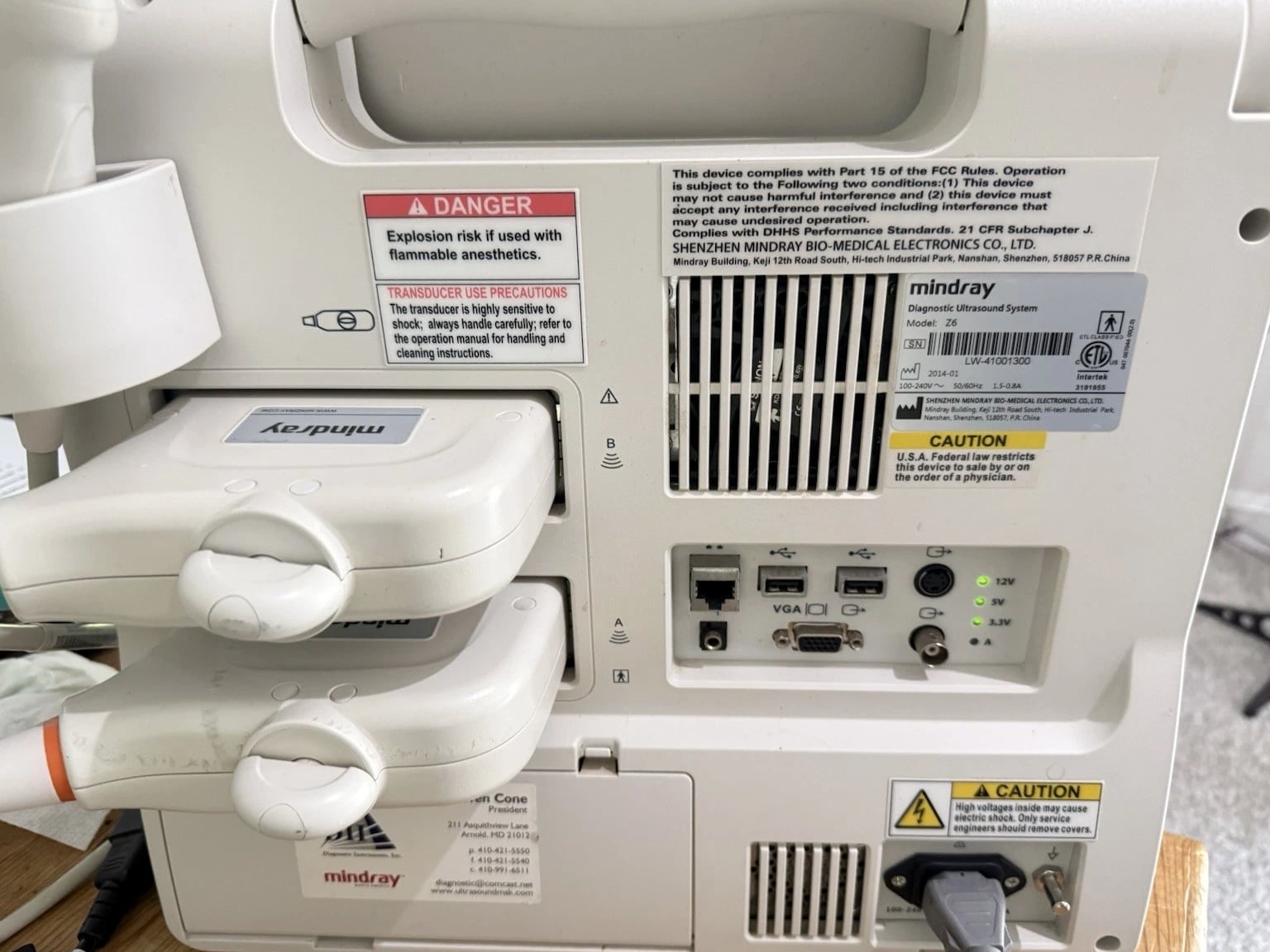 Mindray Z6 Ultrasound Machine w/ 2 Probes (7L4P & 3C5P) 2014 Color Doppler