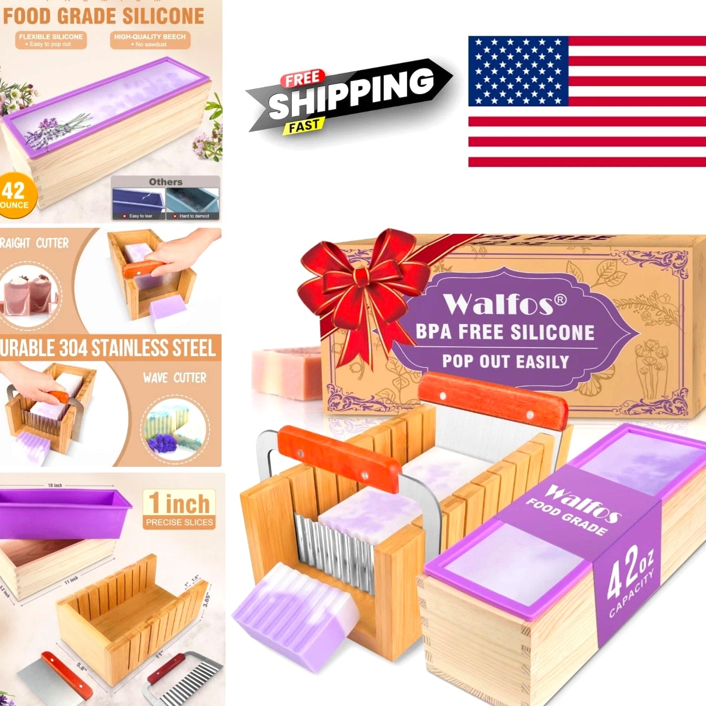 Rectangular Silicone Soap Mold 42oz Kit with Stainless Steel Cutters & Scraper