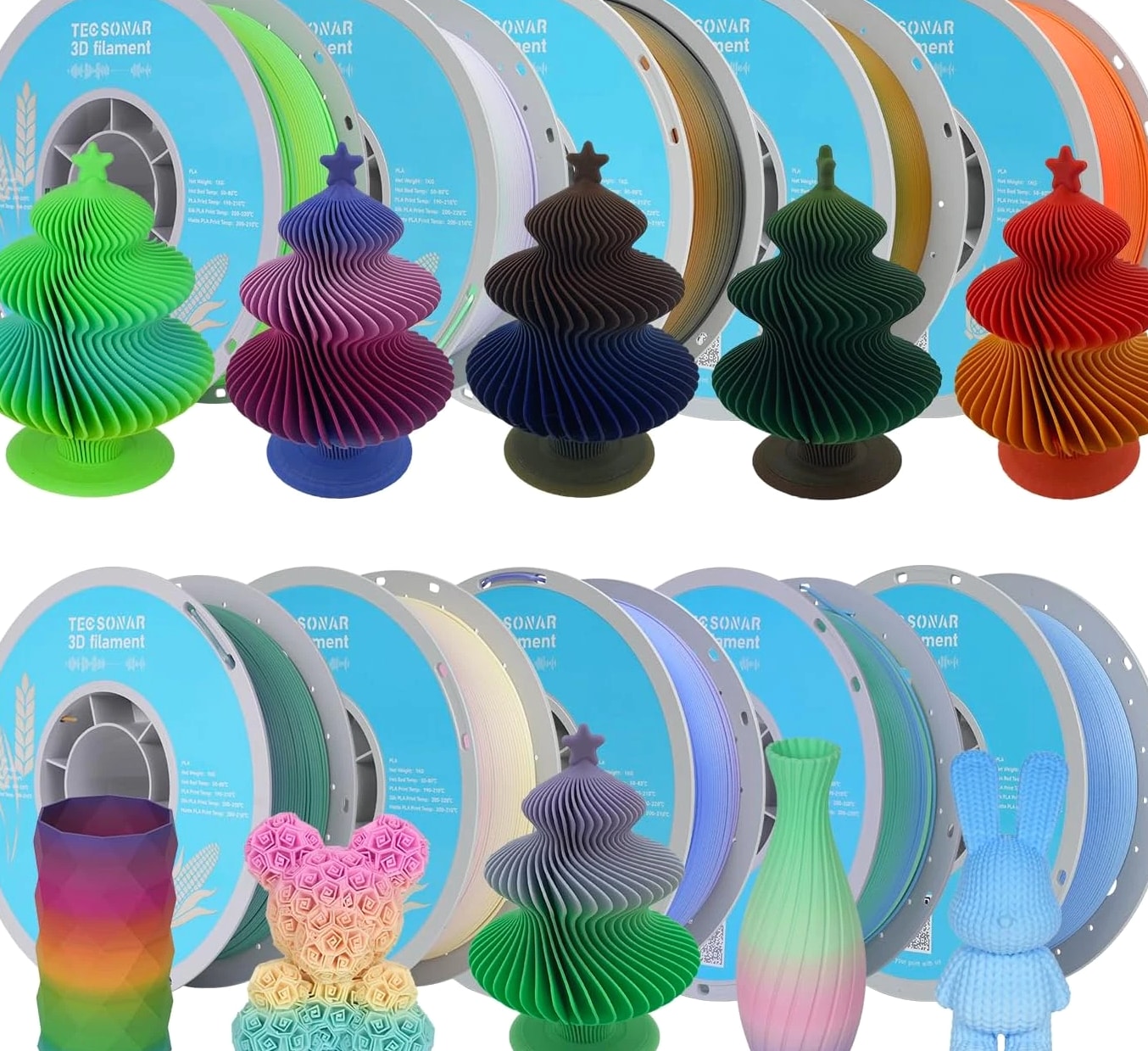 Matte Rainbow PLA 3D Printer Filament, 10 Rolls,1Kg Spool(2.2Lbs) 1.75Mm 3D Prin