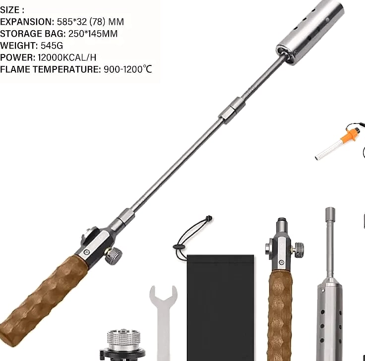 Three-stage Gas Burner Torch with Wood Handle Outdoor Cooking