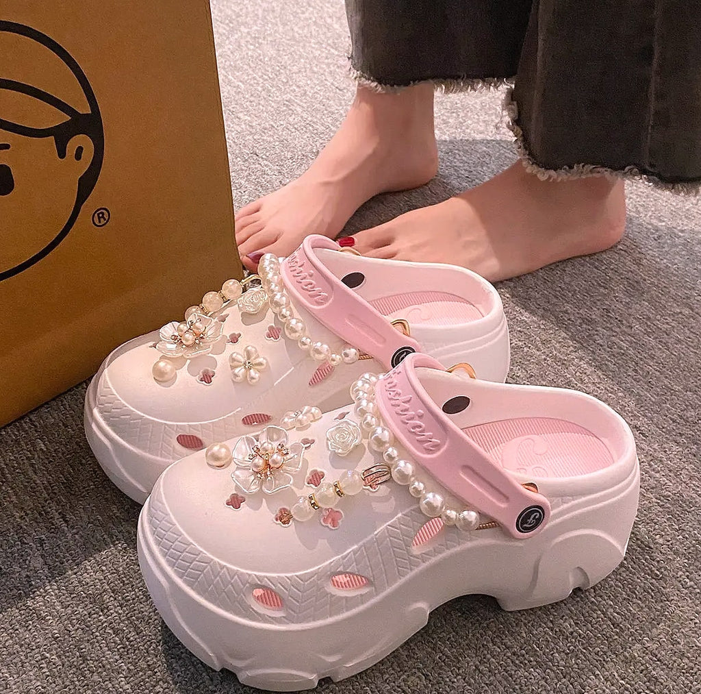 Pearl Chain Chunky Platform Sandals for Women