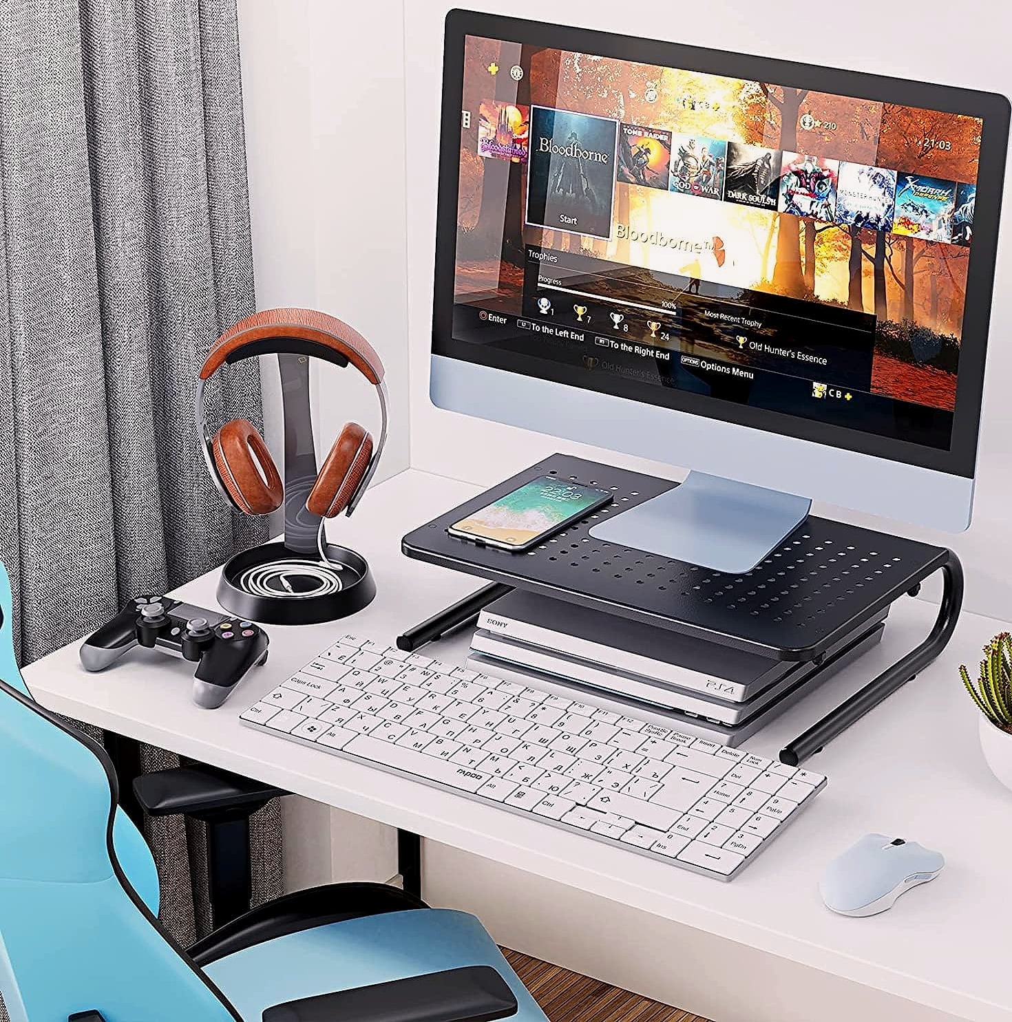 HUANUO Monitor Riser Desk Organizer with Vented Laptop Shelf