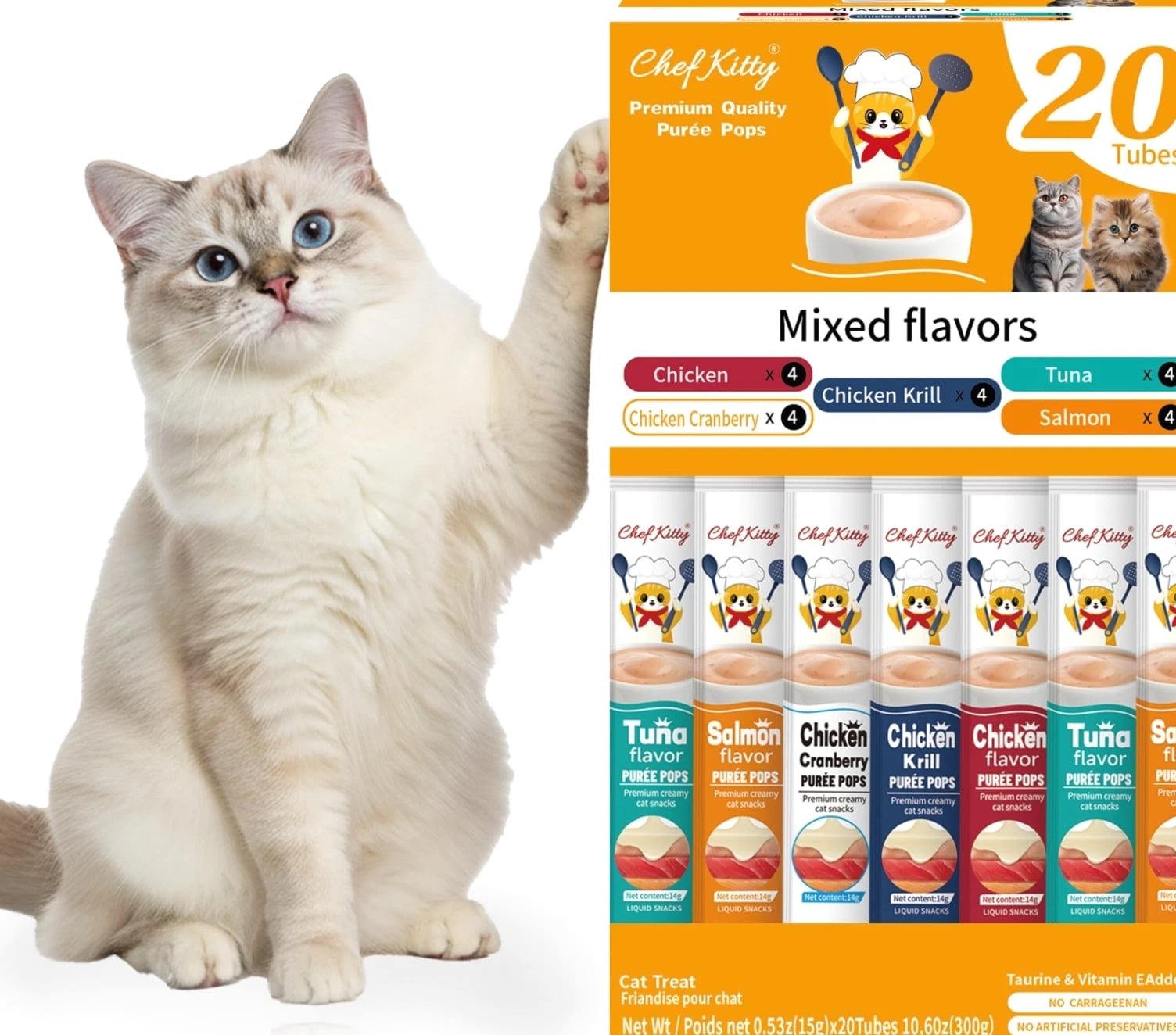 Cat Treats Lickable | Grain-Free Cat Food Toppers, Creamy Puree Mixed 20-Pack