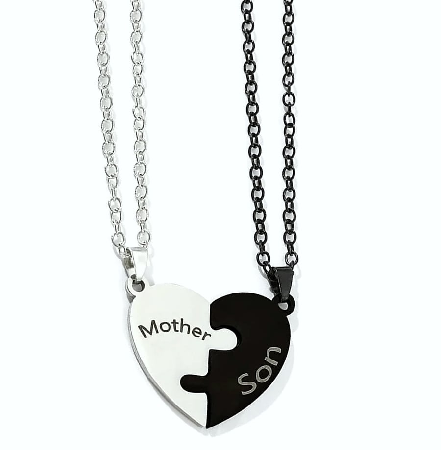 Heart Puzzle Necklace for Mom, Stainless Steel Family Pendant