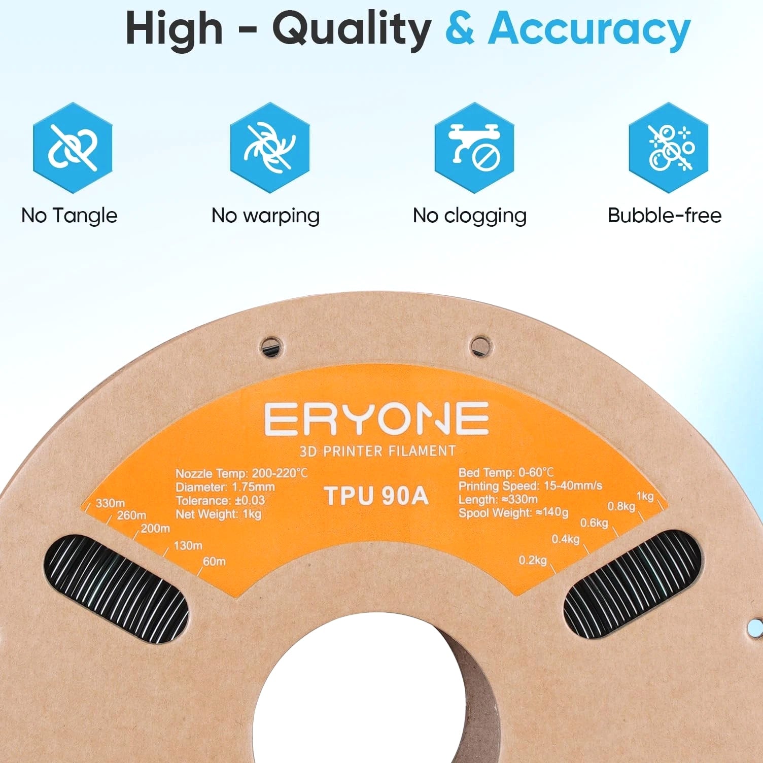 TPU Filament 1.75mm +/-0.03mm - Flexible TPU 90A 3D Printer Filament 1kg Spool