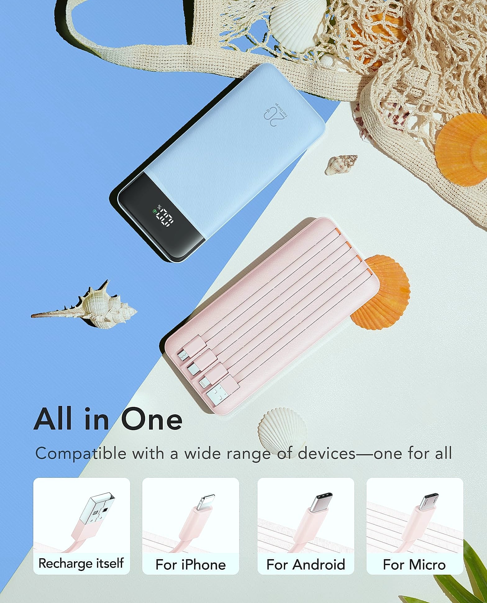 Charmast 20000mAh Portable Charger with Built-in Cables