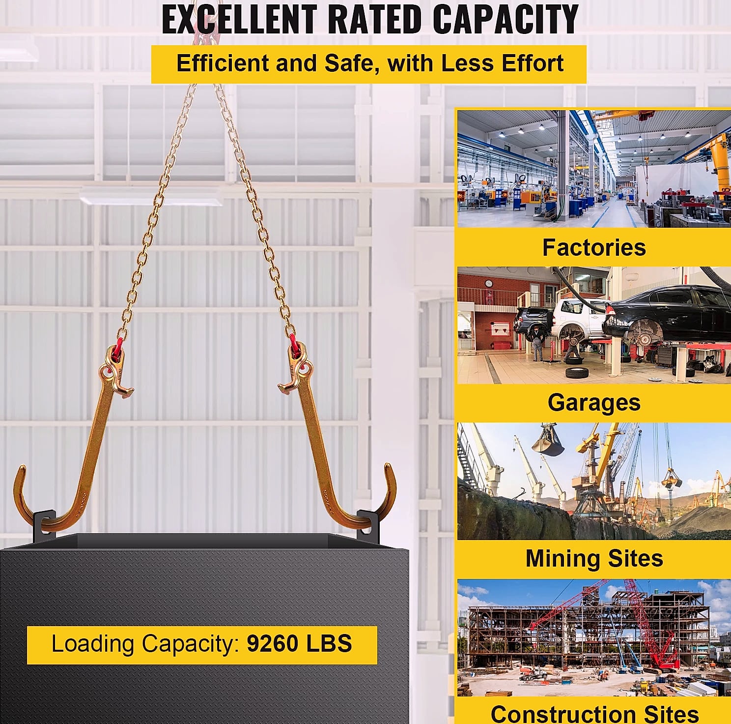 SucceBuy G80 V Bridle Chain 5/16" x 2' Towing Chain with Hooks