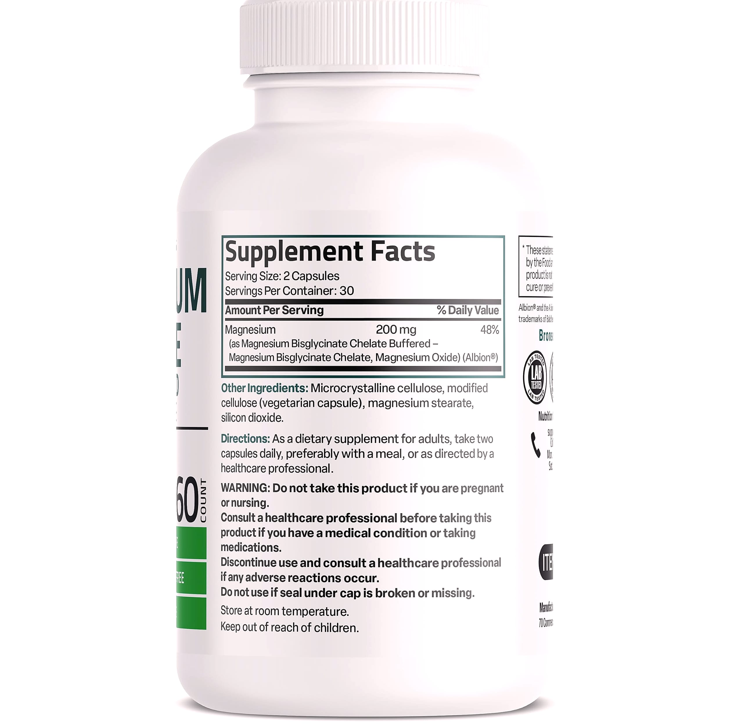 Bronson Magnesium Glycinate 200mg Chelated Capsules