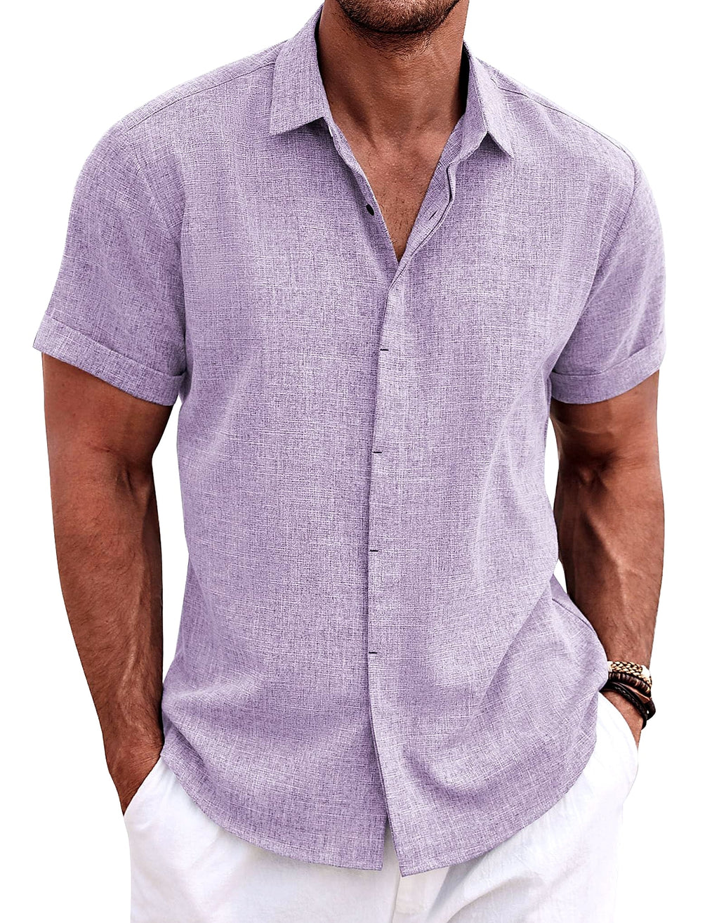 COOFANDY Men's Linen Short Sleeve Casual Button Down Shirt
