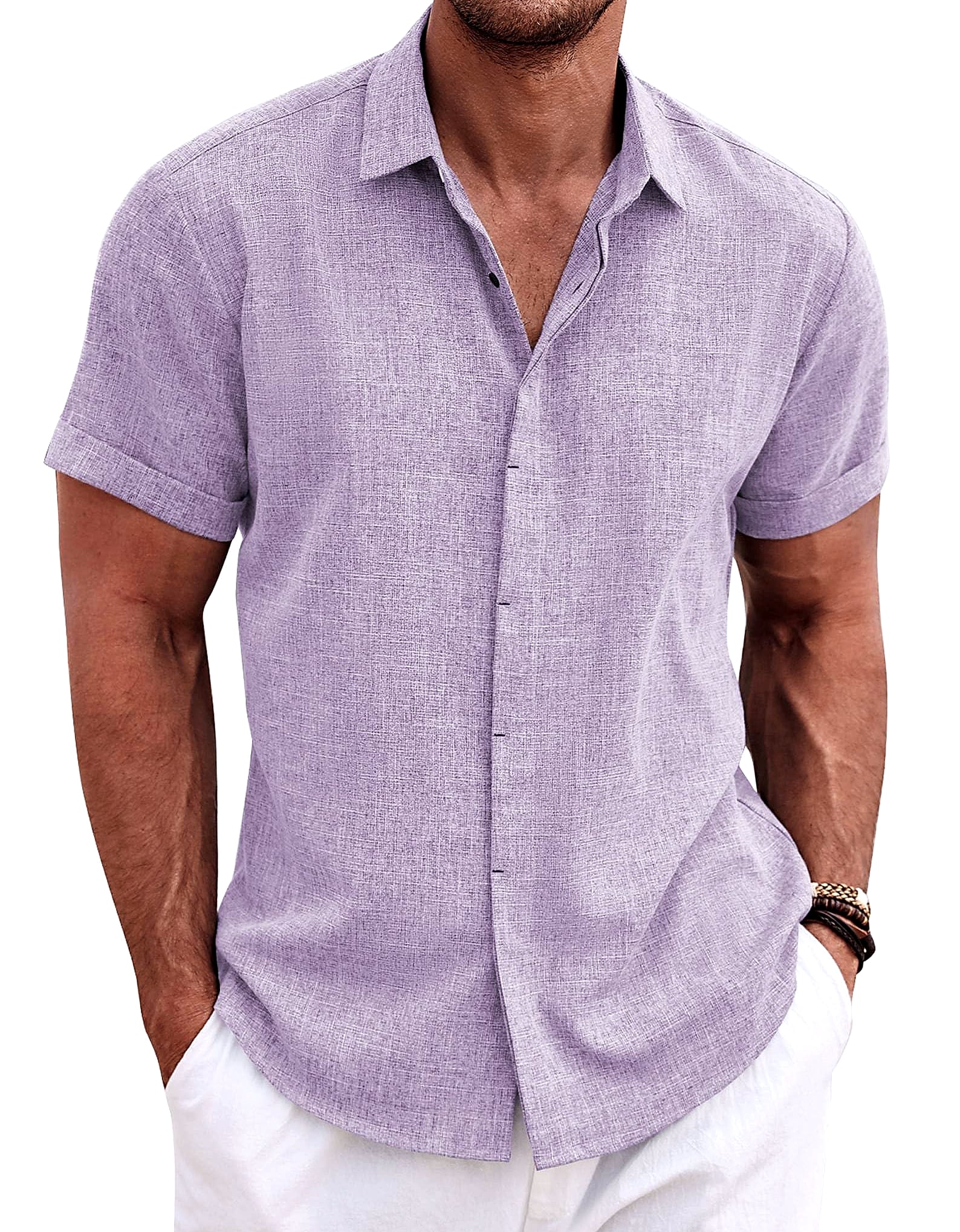 COOFANDY Men's Linen Short Sleeve Casual Button Down Shirt
