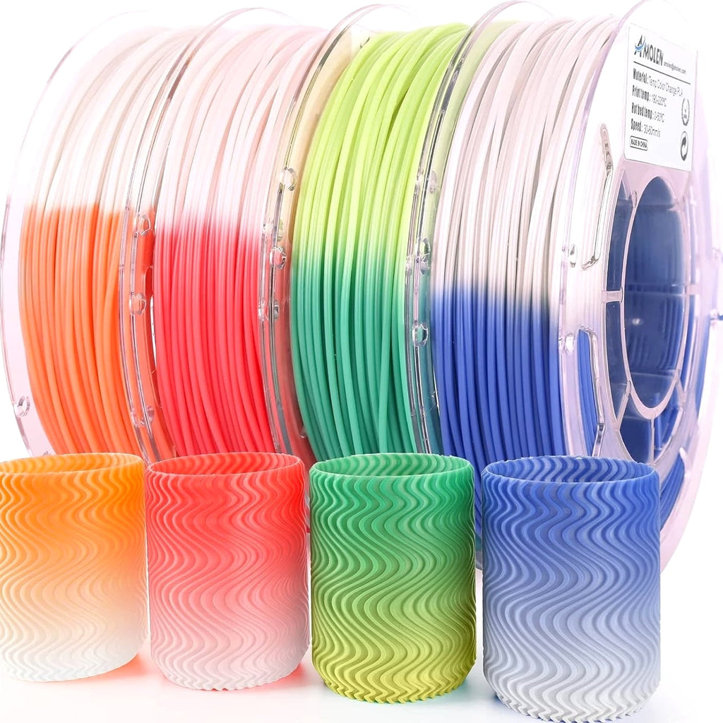 Vibrant Temperature Change PLA Filament for 3D Printers - 4 Colors, 200g Spools