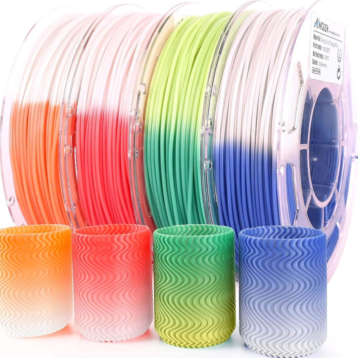 Vibrant Temperature Change PLA Filament for 3D Printers - 4 Colors, 200g Spools
