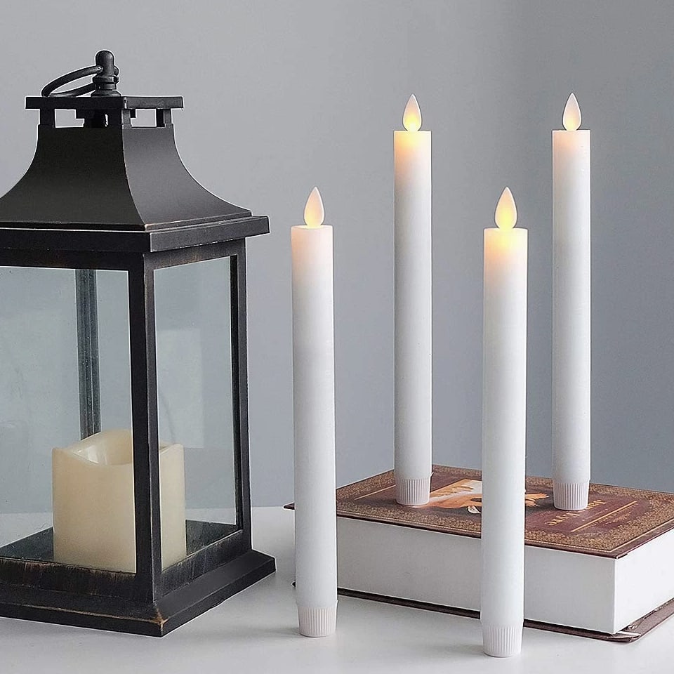 Flameless Taper Candles with Remote Timer, Moving Wick LED Window Candles Bat...