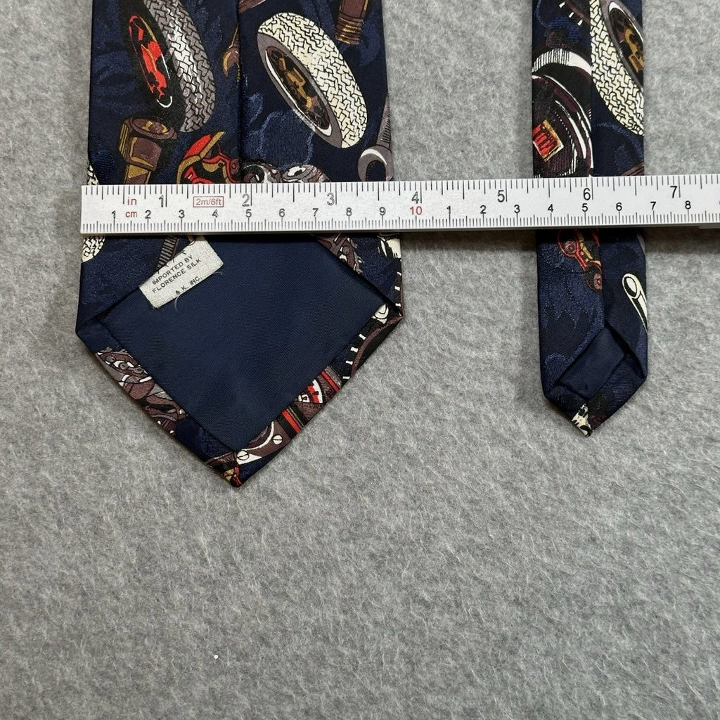 Vintage Florence Silk Tie, Automotive Gauges Novelty Navy 90s Mens 55x3.75in