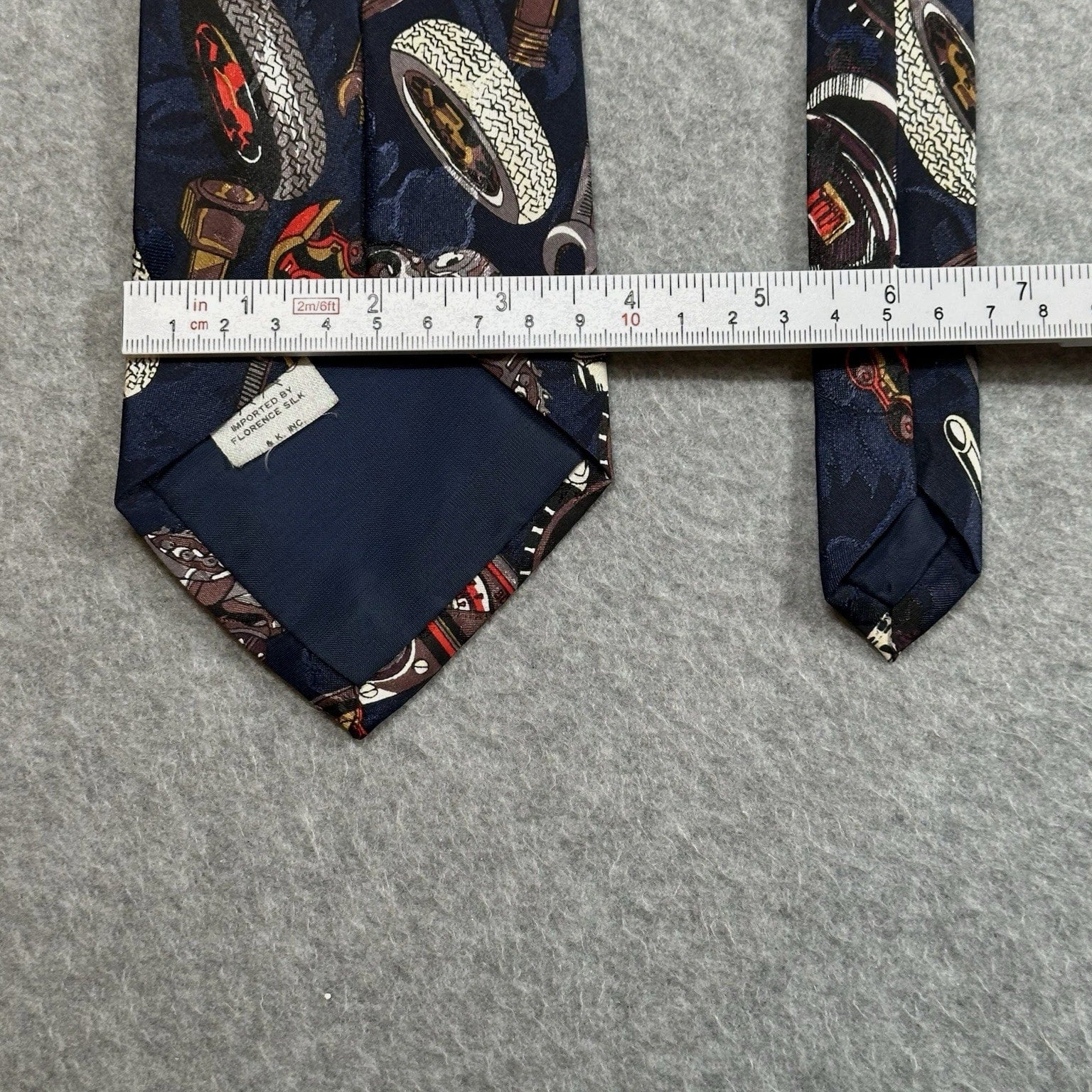 Vintage Florence Silk Tie, Automotive Gauges Novelty Navy 90s Mens 55x3.75in
