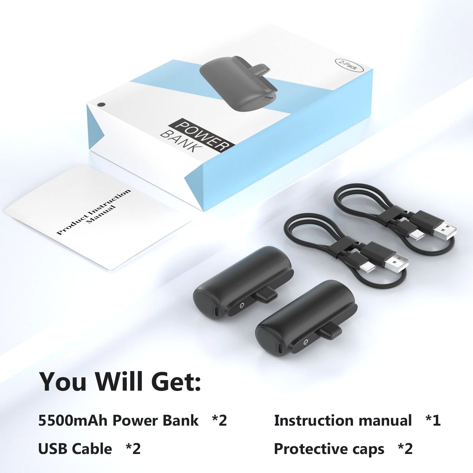 5500mAh Portable Charger External Battery Pack Power Bank For Samsung/Android US