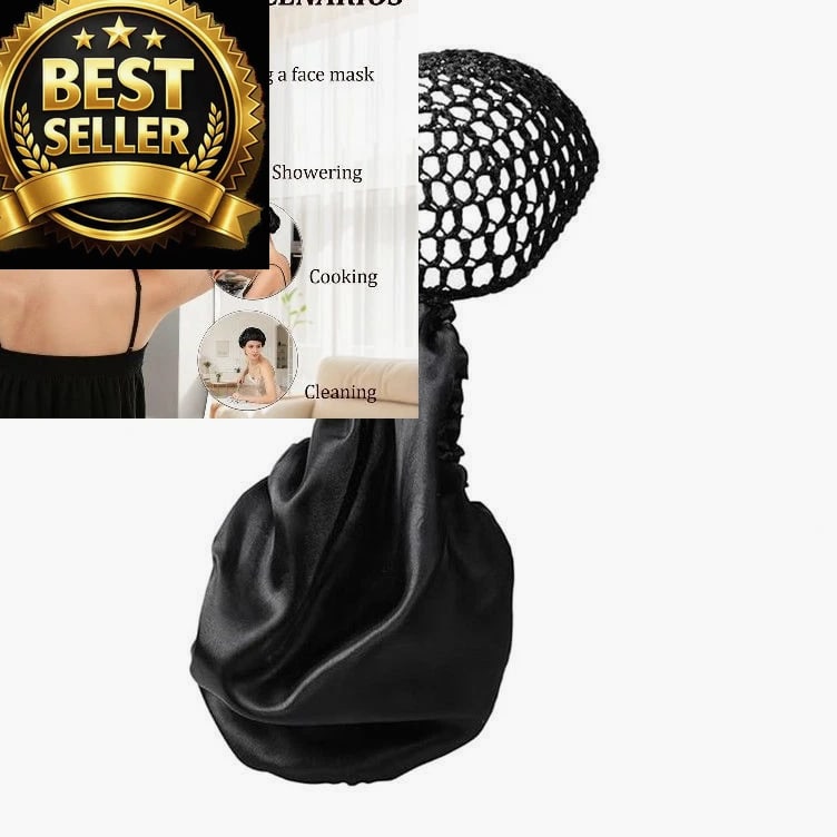 2 in 1 Wrap Cap Bonnet – Adjustable Hair Net & Scarf for Silk Press, Black