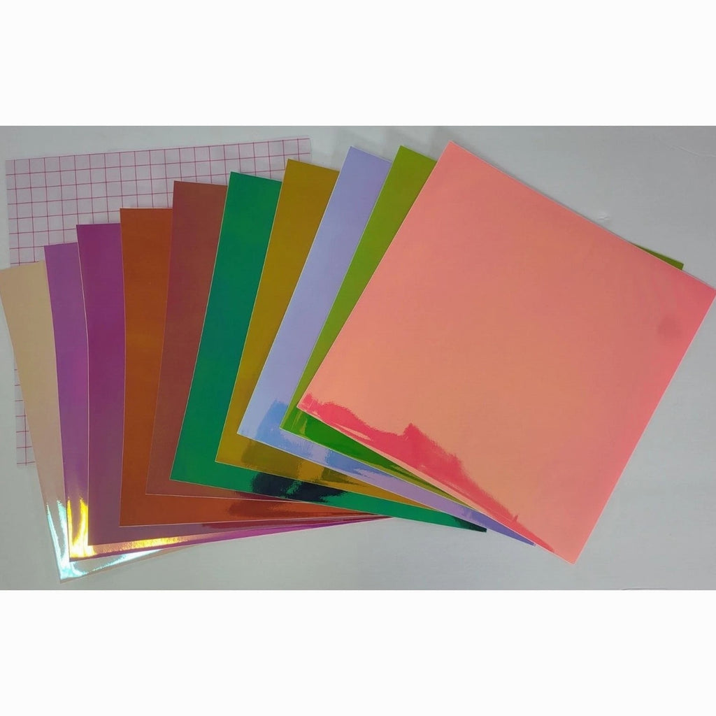 Kassa Holographic Vinyl Sheets 10 Pack Different Colors Permanent Adhesive 12X12