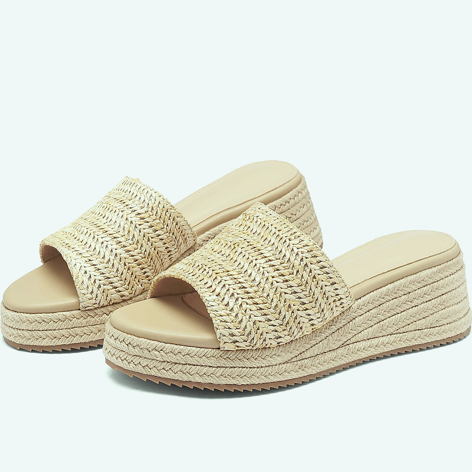 Sqzrkj Raffia Platform Wedge Sandals for Women
