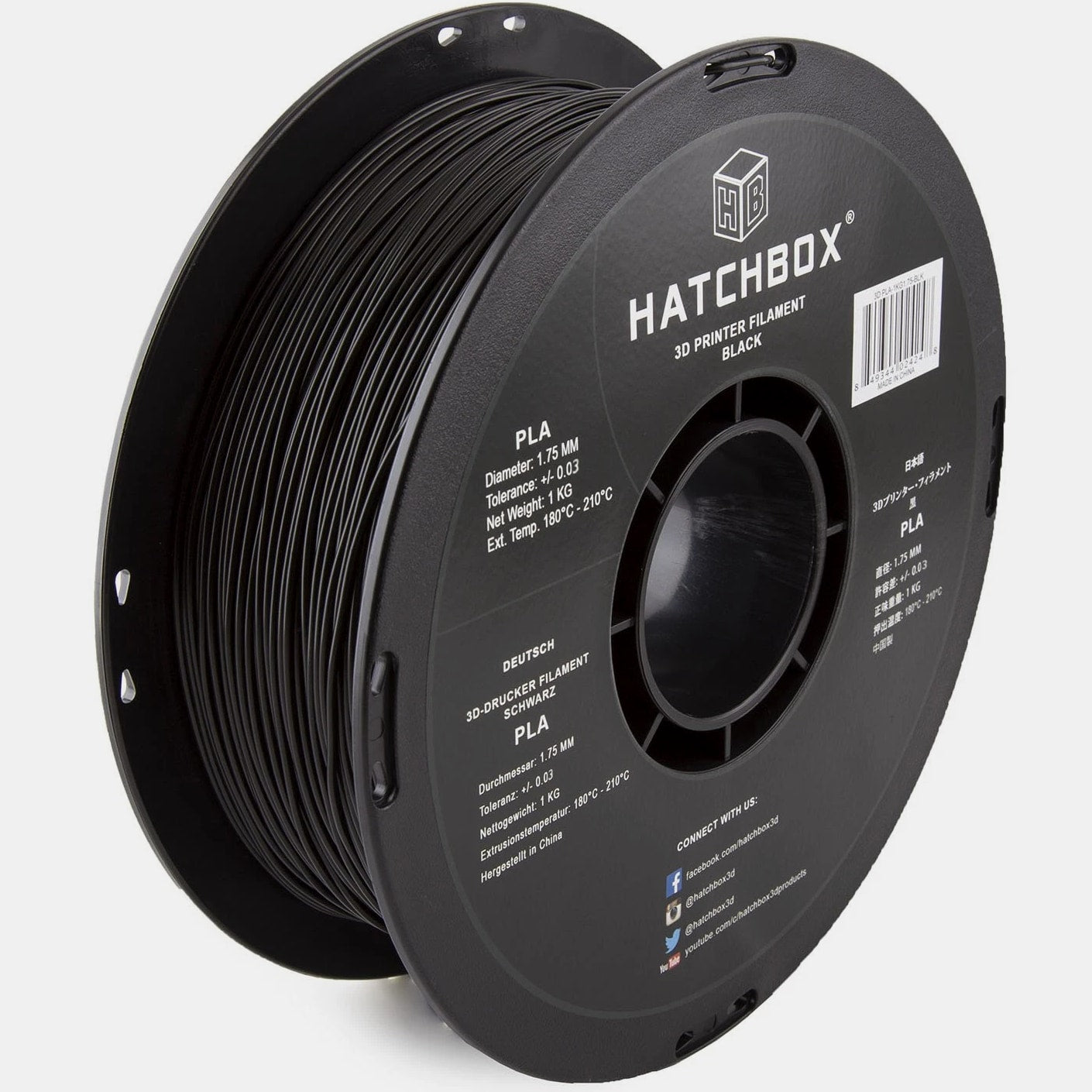 1.75mm Black PLA 3D Printer Filament, 1kg Spool, Dimensional Accuracy +/- 0.03mm