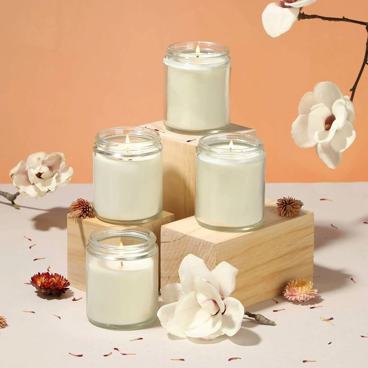 12 Pack 8 OZ Clear Candle Jars For Making Candle, Thick Glass Jars with Metal & Plastic Lids