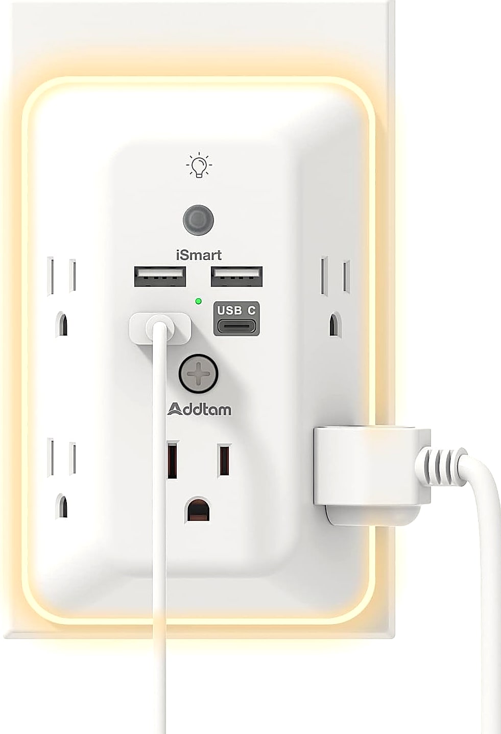 Addtam 5-Outlet Surge Protector with 4 USB Ports and Night Light