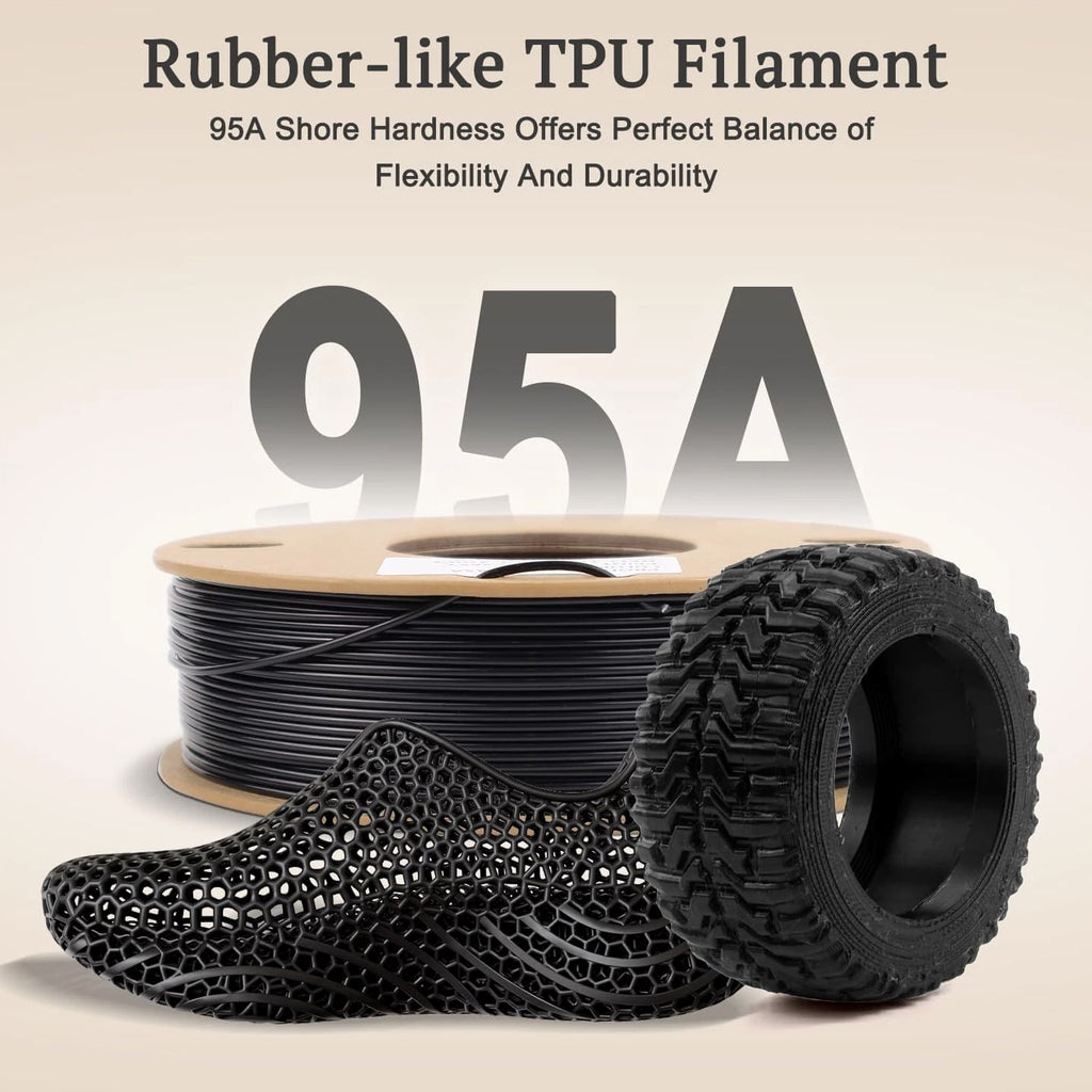 Black TPU Filament 1.75mm 250g (0.55 lb), 95A Flexible Rubber-Like 3D Printer Filament