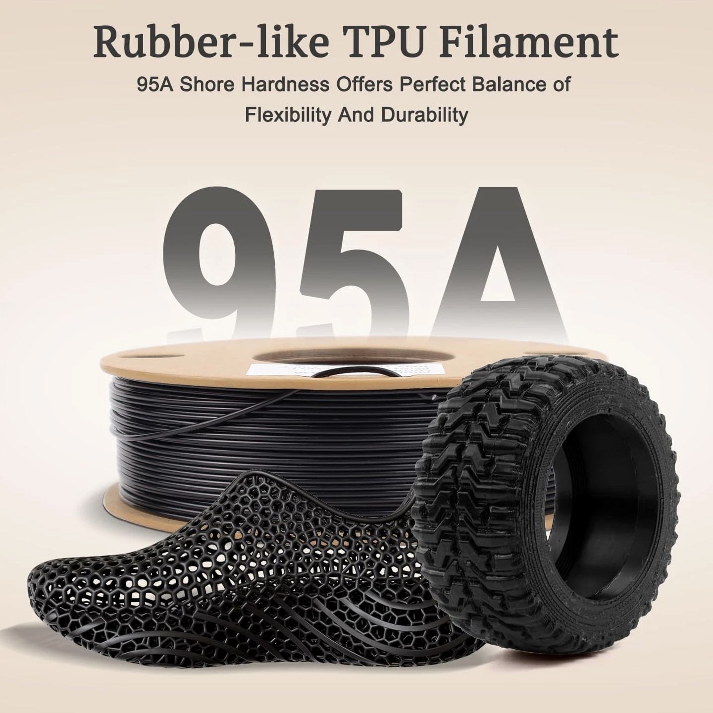 Black TPU Filament 1.75mm 250g (0.55 lb), 95A Flexible Rubber-Like 3D Printer Filament
