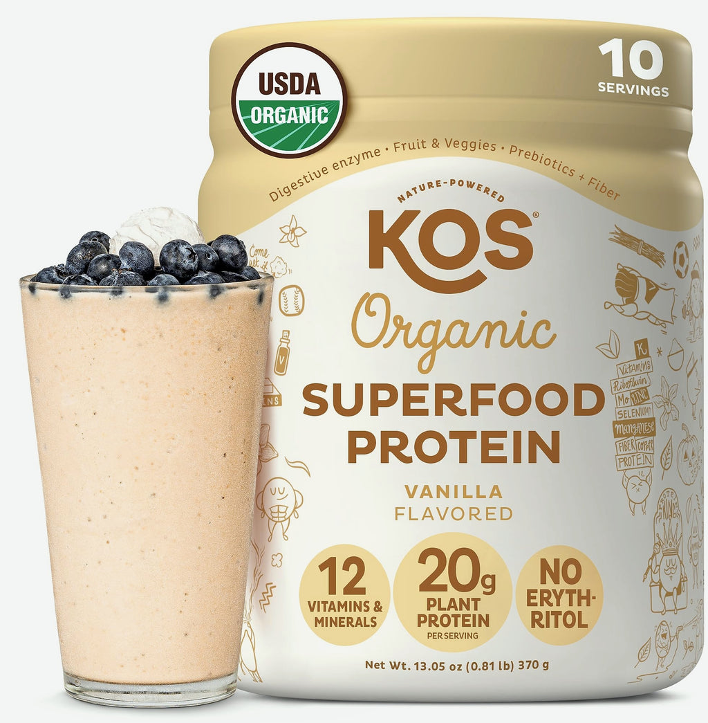 KOS Plant Based Vanilla Protein Powder, Organic Vegan