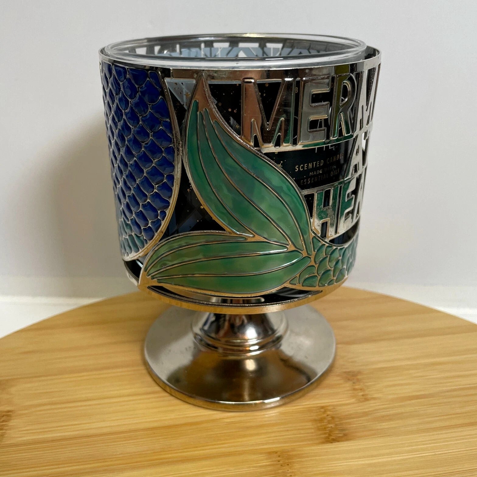 Bath & Body Works "Mermaid At Heart" Silver Metal 3 Wick Candle Holder Pedestal