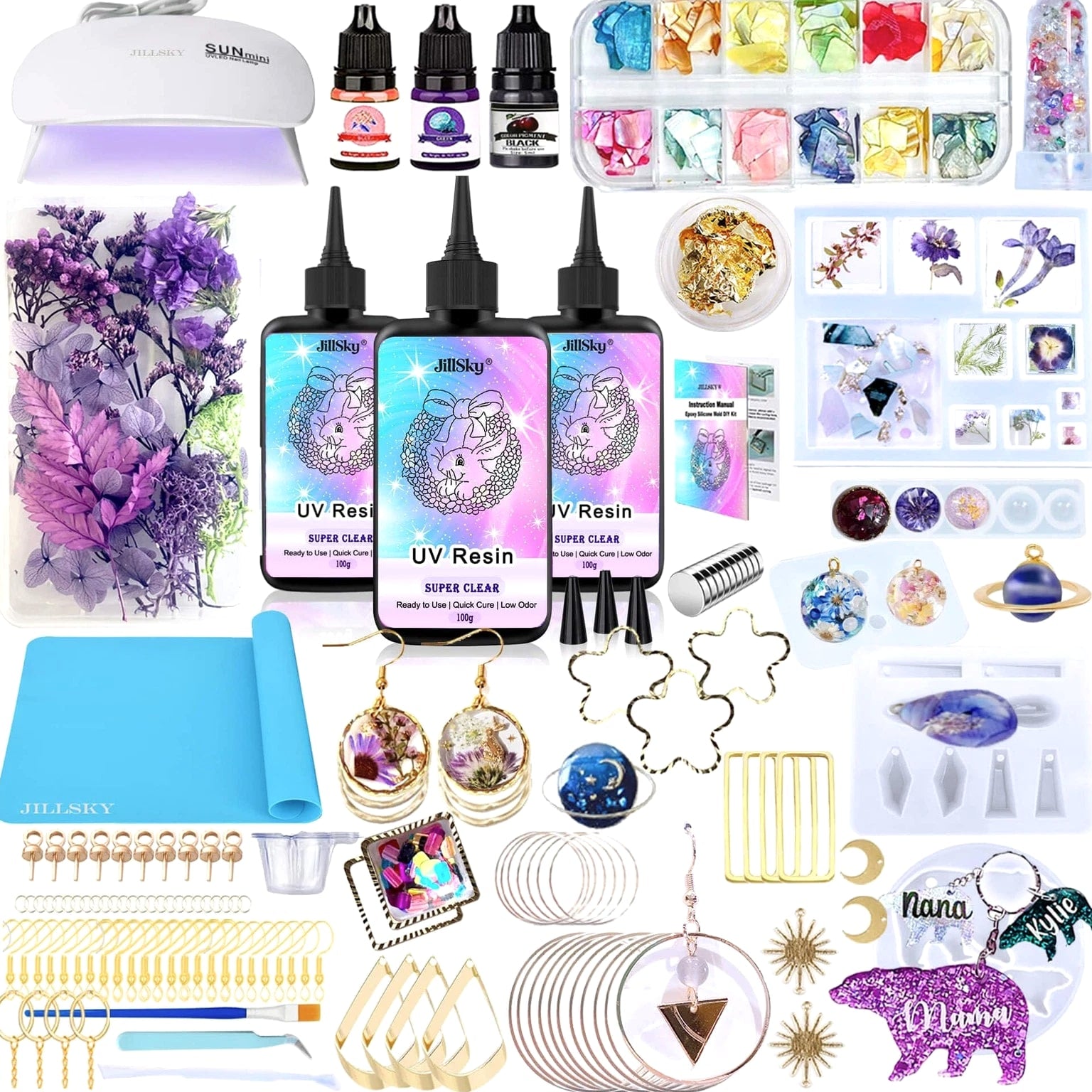 UV Resin Jewelry Making Kit, 300g Complete UV Resin Kit with Light, Molds, St...