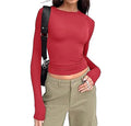 Women's Long Sleeve Crew Neck T-Shirt Slim Fit Solid Tee