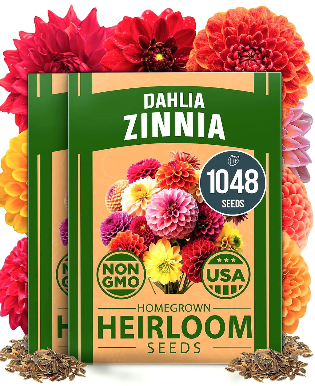 HOME GROWN Zinnia Dahlia Seeds 524 Pack Non-GMO Flowers
