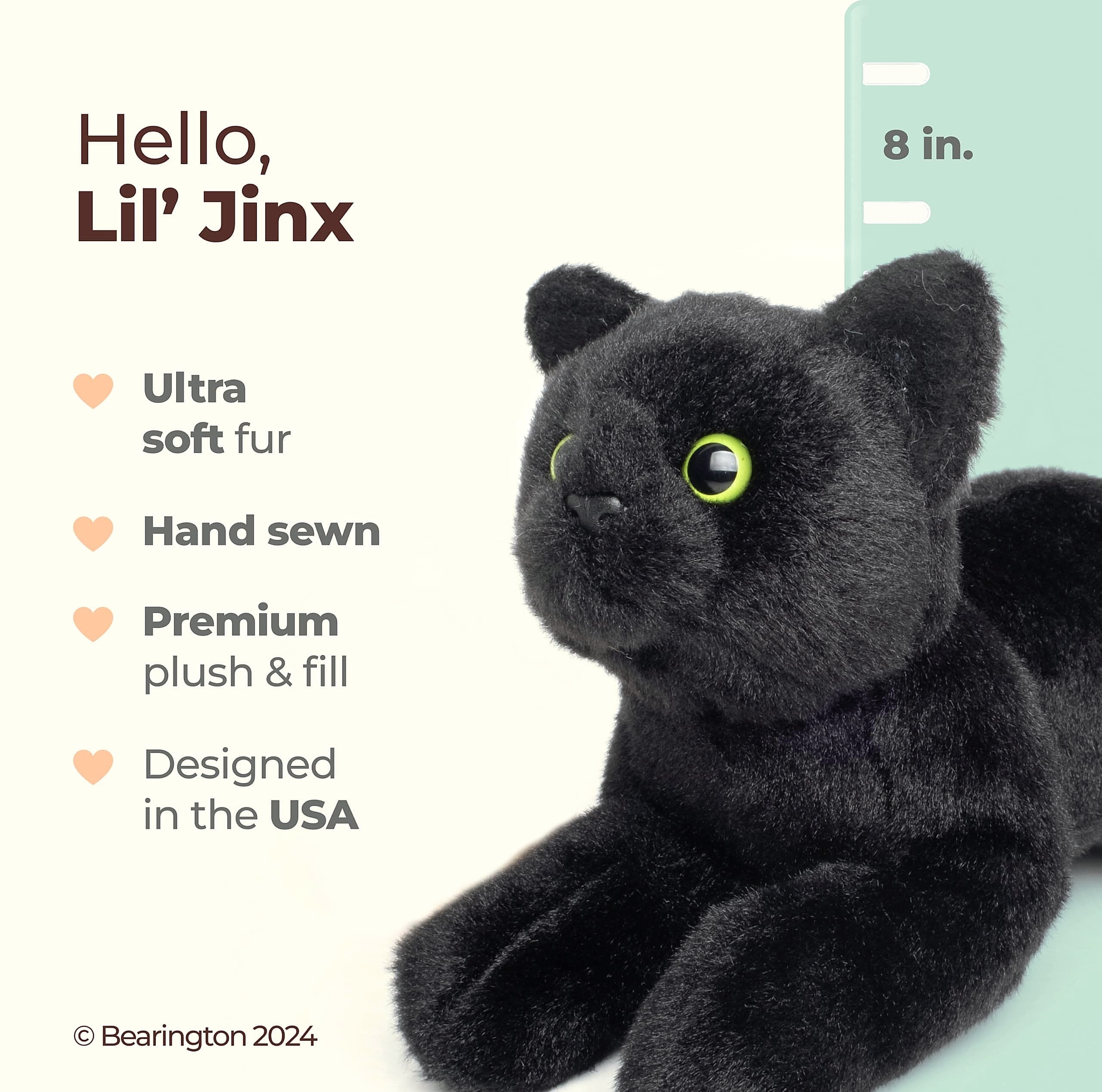 Bearington Lil' Jinx Black Cat Plush Toy, 8 Inch
