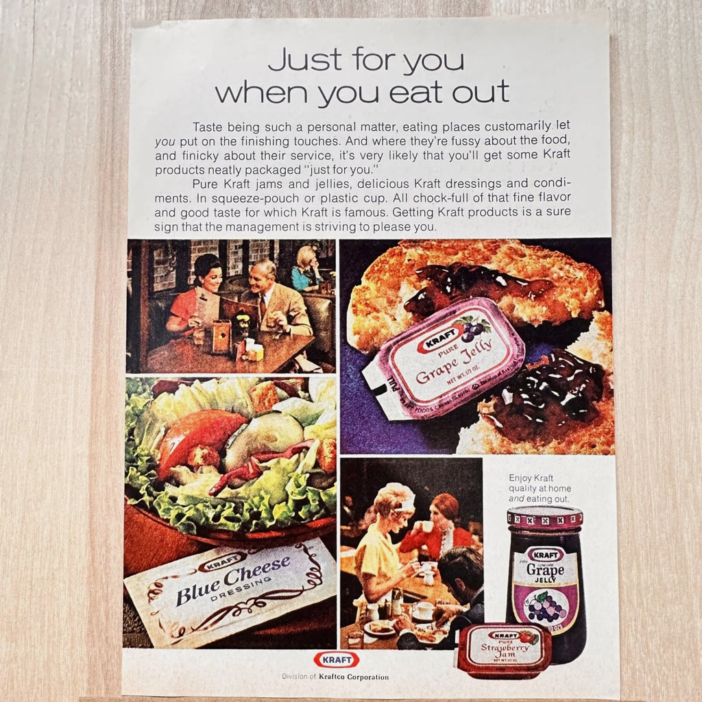 1972 Kraft Jams Jellies Dressing Condiments Vintage Print Ad Take Eat Out