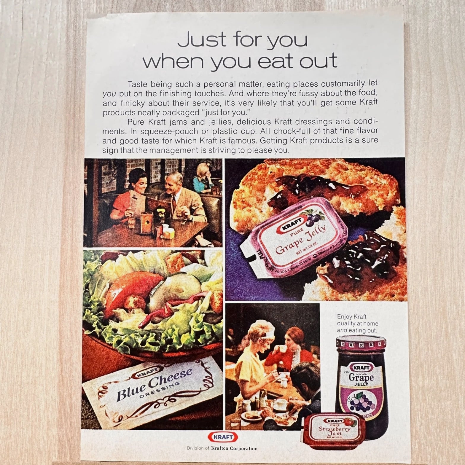 1972 Kraft Jams Jellies Dressing Condiments Vintage Print Ad Take Eat Out